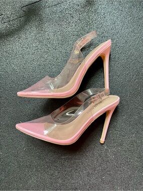 Sexy Pink Clear Pointed-Toe Slingback Stiletto Heels